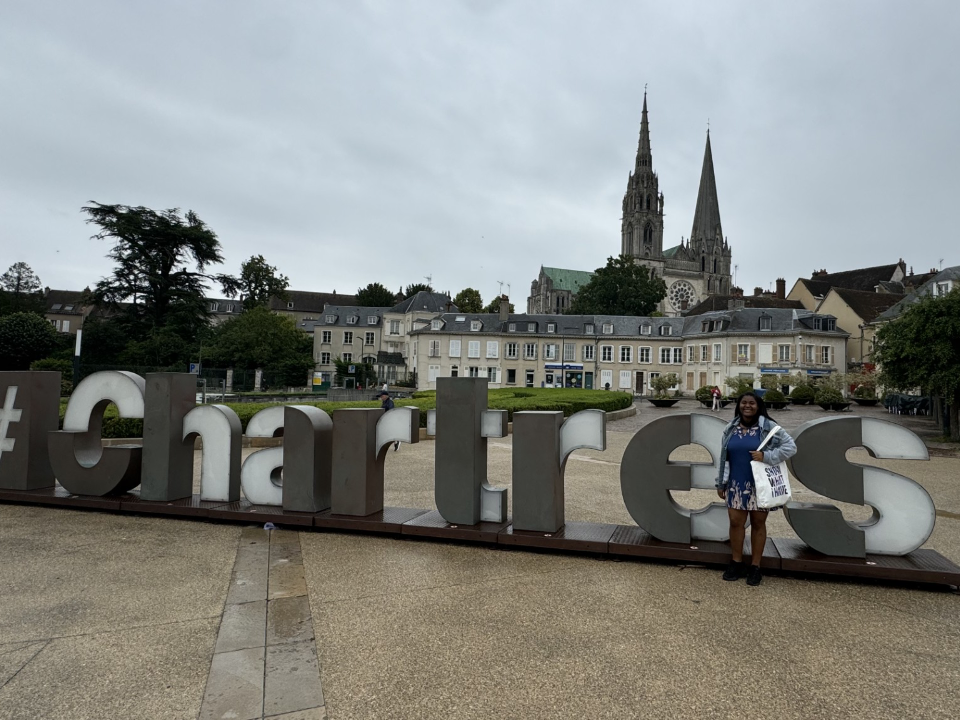 Calcea Johnson poses in Chartres, France during her study abroad program. Calcea Johnson poses in Chartres, France during her study abroad program.