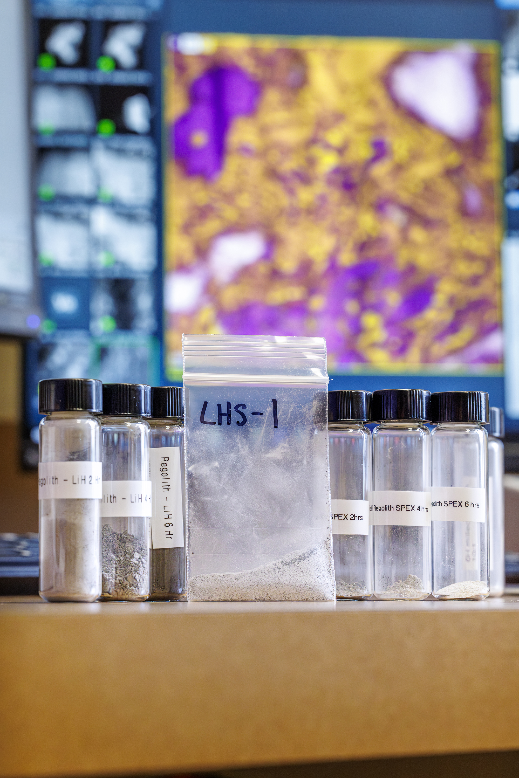 Ball-milled simulated lunar regolith in vials
