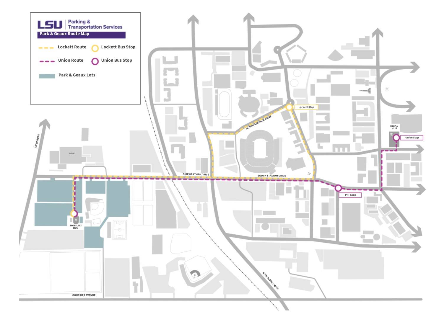 Map of LSU Park & Geaux Route Map of LSU Park & Geaux Route