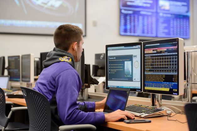 Student working on a computer in the SMART Lab