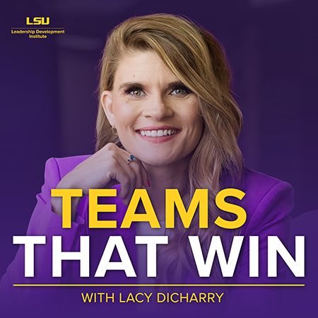 Lacy Dicharry on the cover art of "Teams That Win" podcast