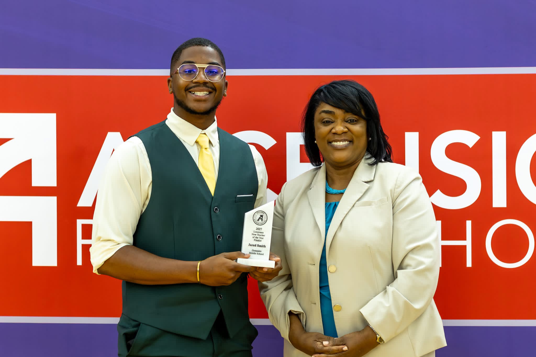Jared Smith accepting his New Teacher of the Year Semifinalist award