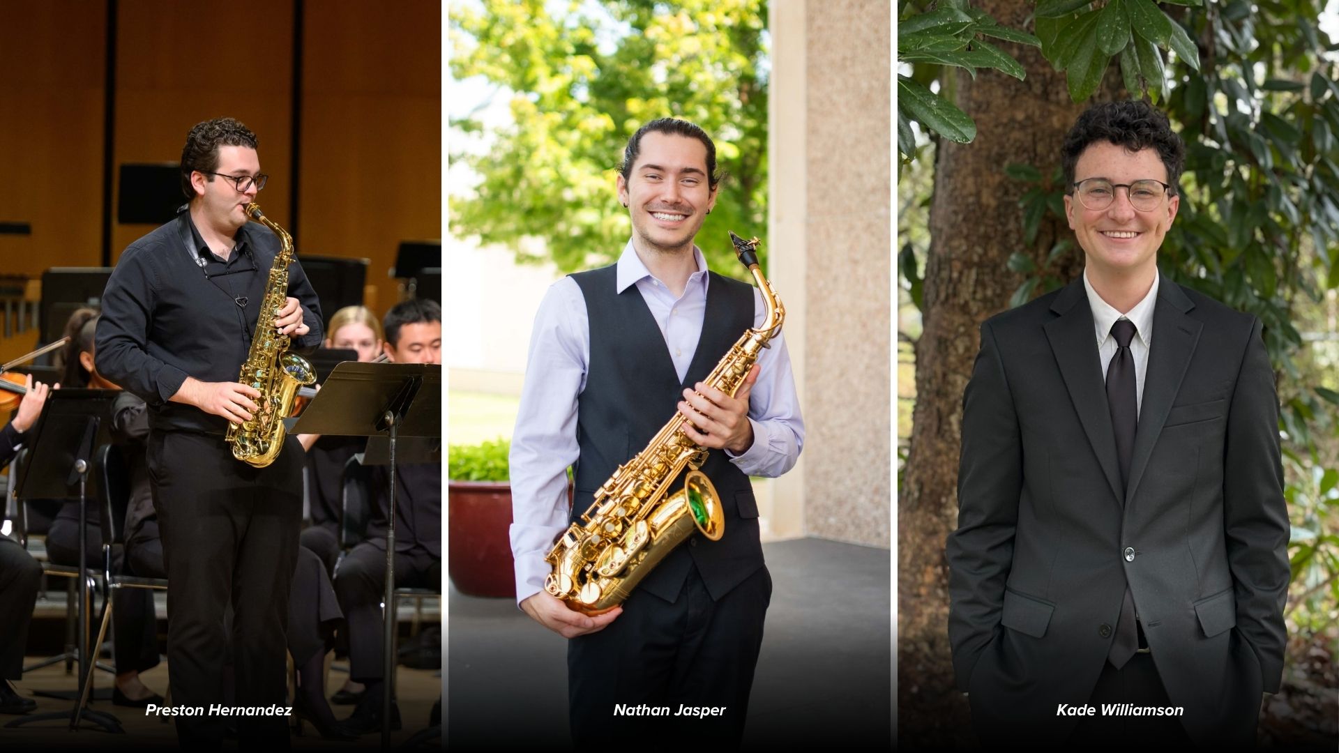 photo of three spotlighted students, preston hernandez, nathan jasper, and kade williamson