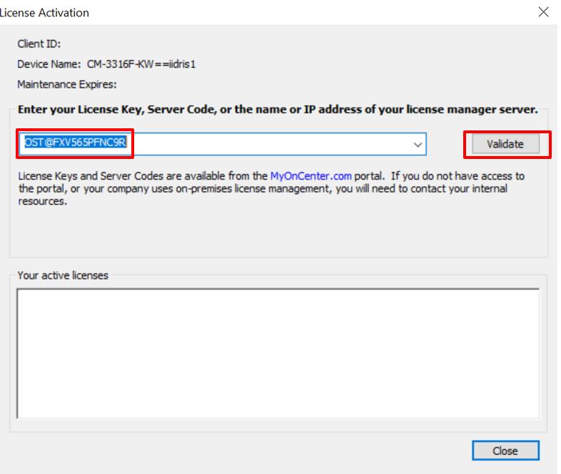 Select Activate License from the dialogue box.