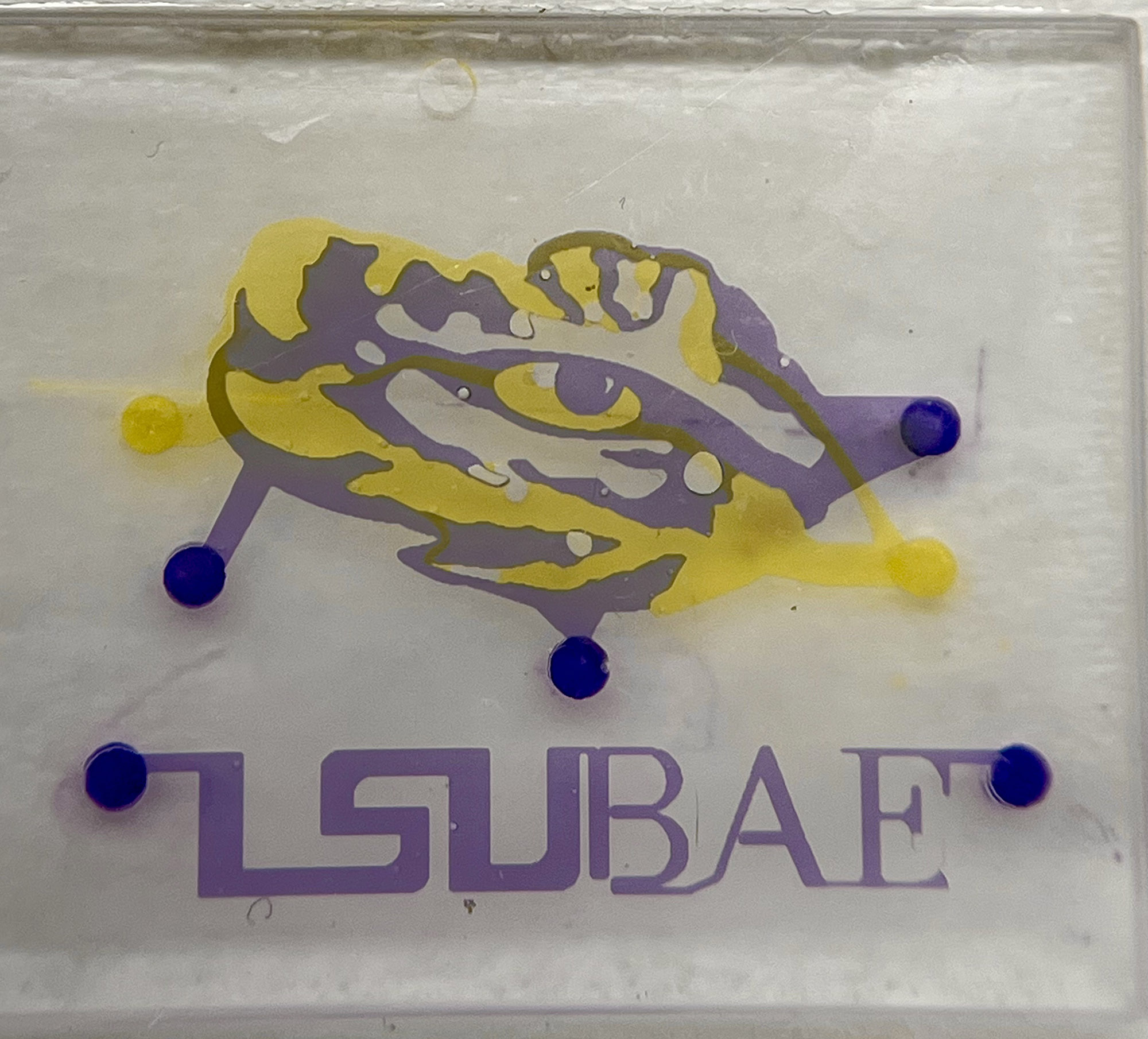 Sample device printed with LSU Tiger Eye and BAE