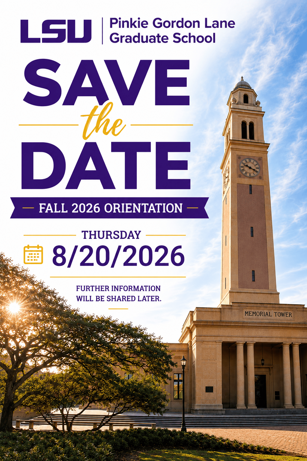 Save the Date for Fall 2026 new student orientation
