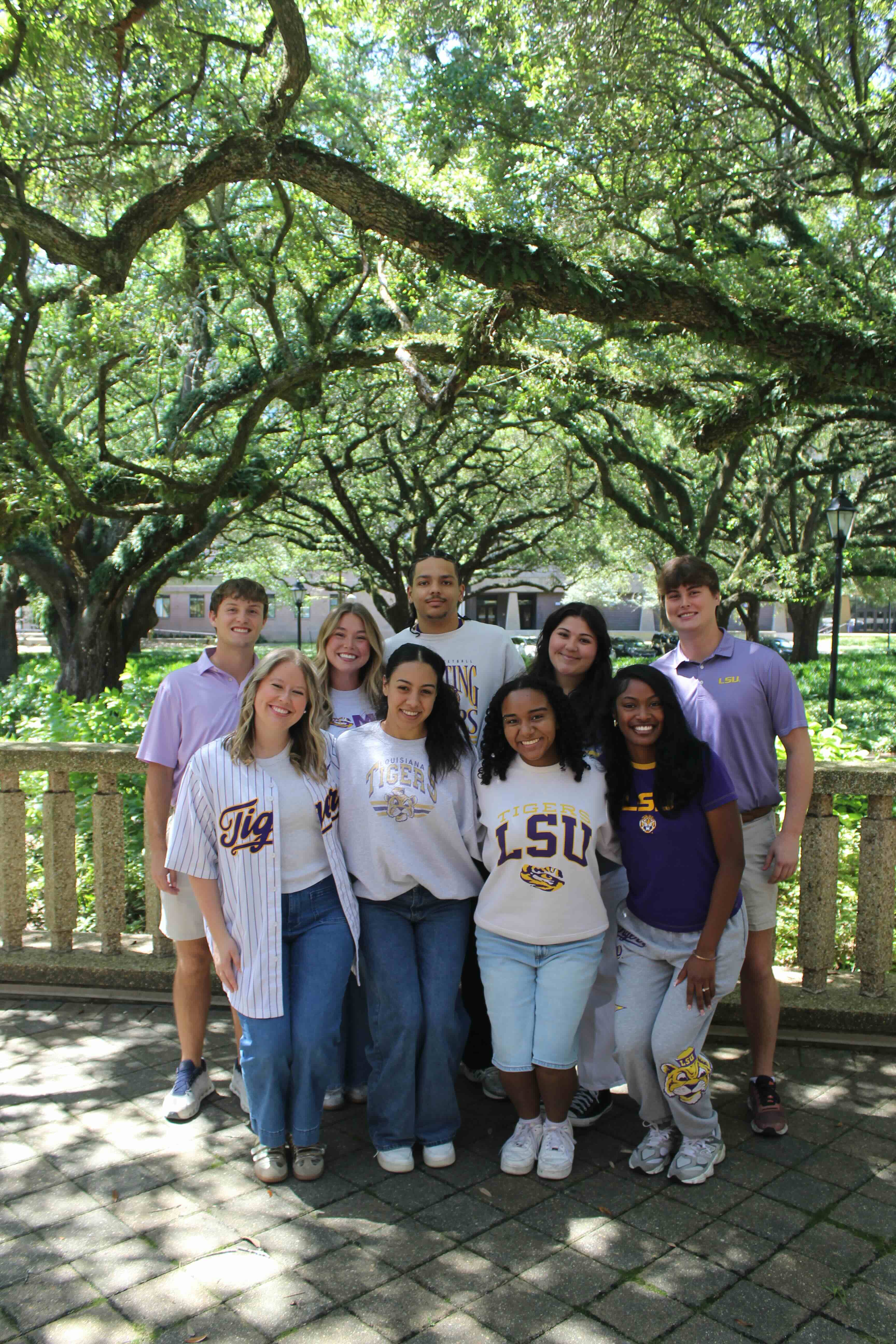 group photo of greek students outside