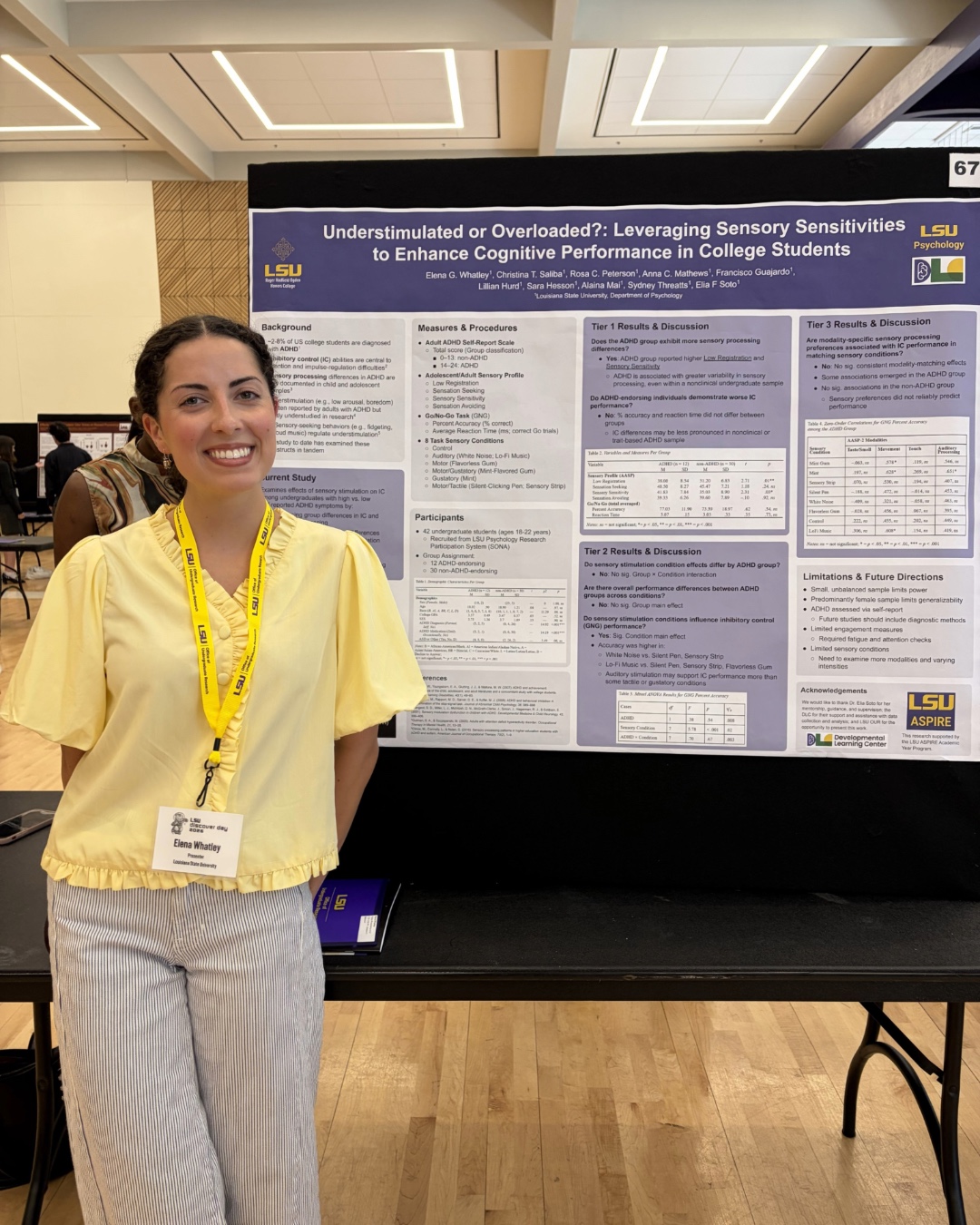 Elena Whatley presenting her capstone research at Discover Day, April 2026