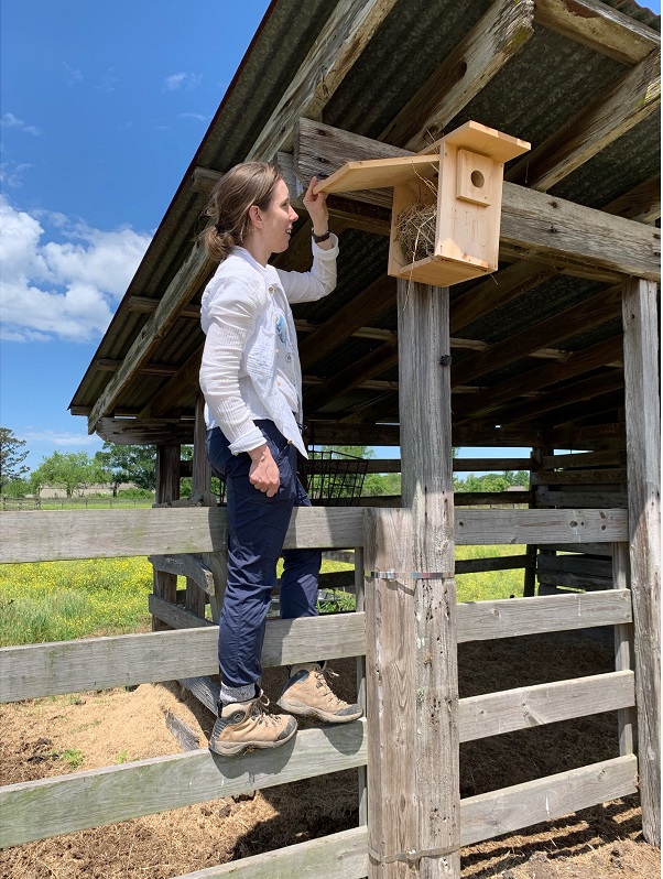 Lattin in the field checking bird nest