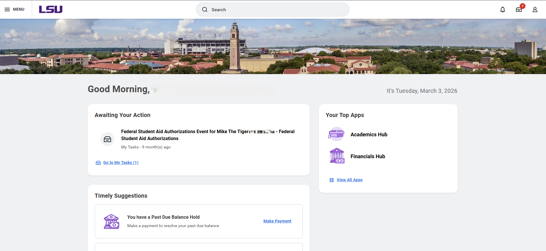 Current (old) view of Workday Homepage